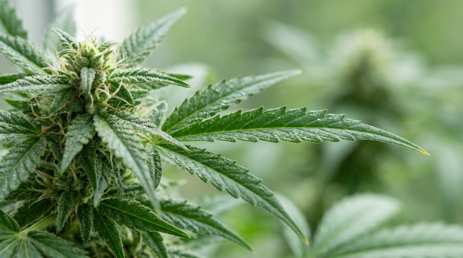 Close-up of a healthy cannabis plant leaf, representing medical marijuana treatment options available in Florida